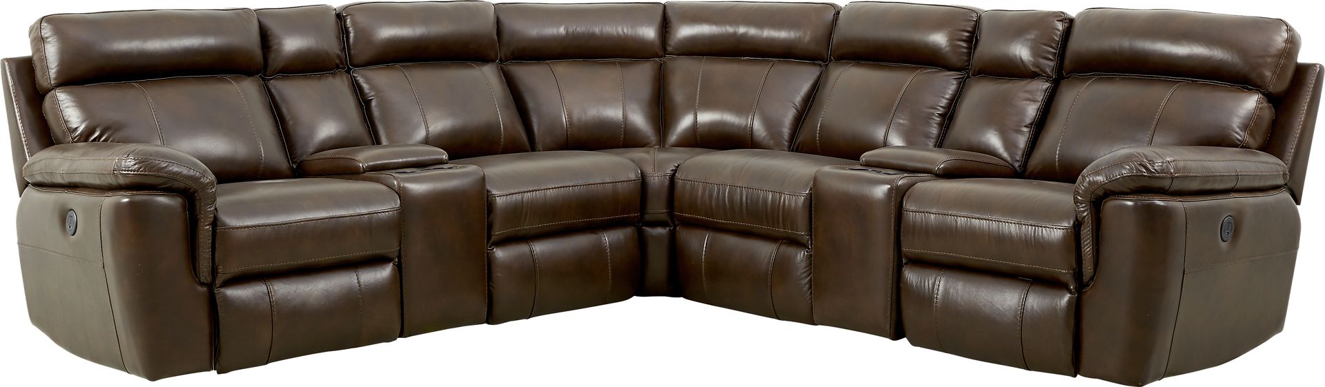 Trafalgar Square Mahogany Leather 7 Pc Power Reclining Sectional - Image 1