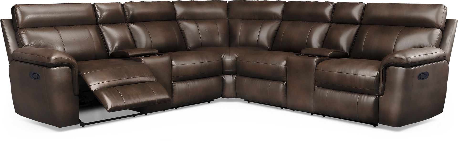 Trafalgar Square Mahogany Leather 7 Pc Reclining Sectional - Image 3