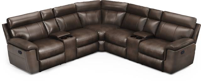 Trafalgar Square Mahogany Leather 7 Pc Reclining Sectional - Thumbnail - Image 4