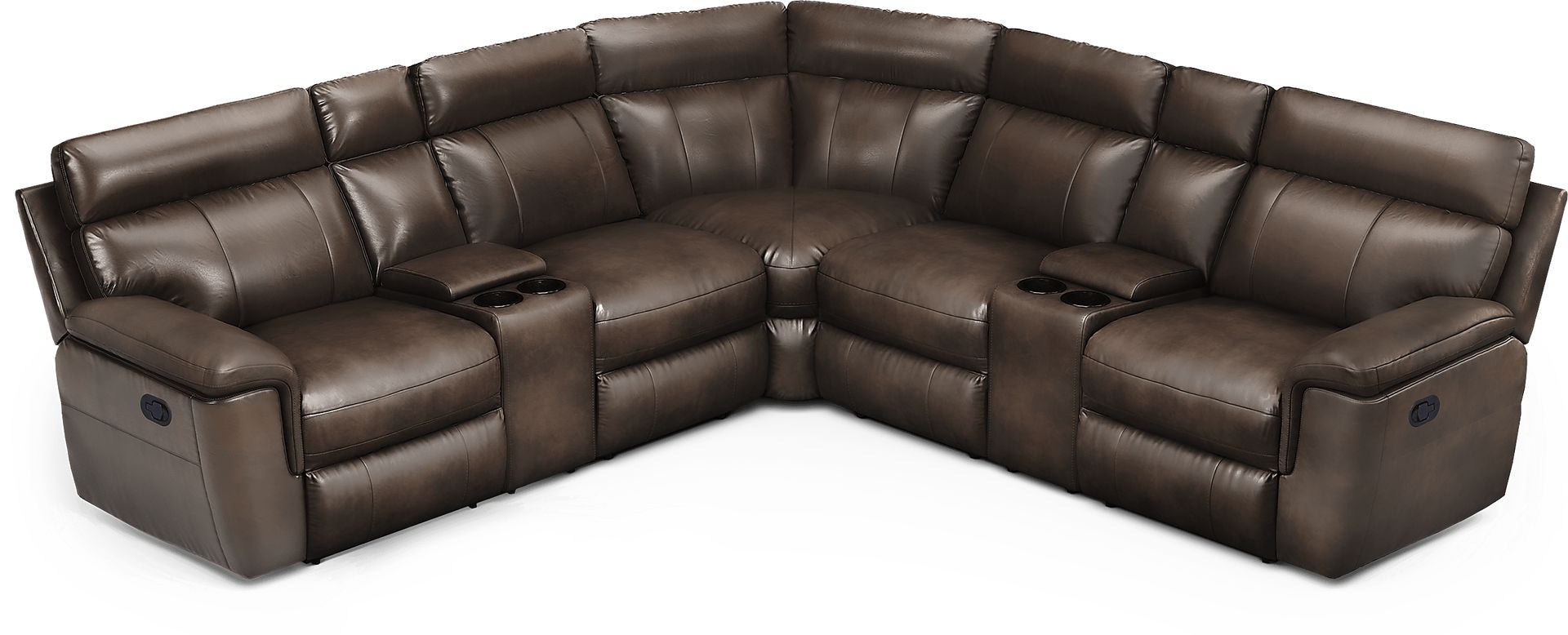 Trafalgar Square Mahogany Leather 7 Pc Reclining Sectional - Image 4