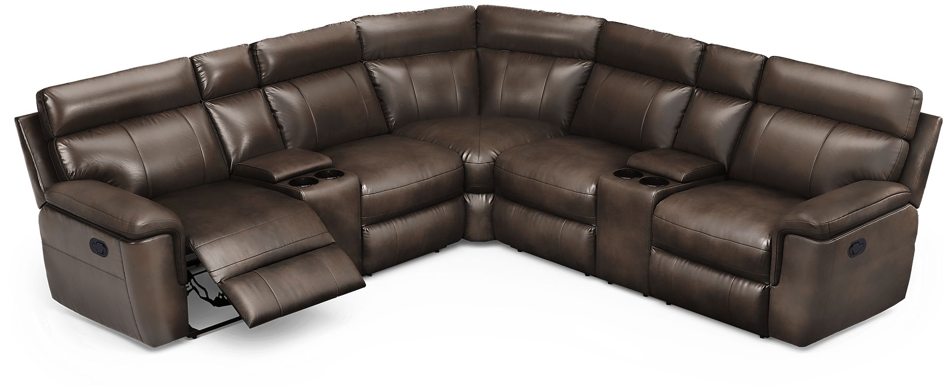 Trafalgar Square Mahogany Leather 7 Pc Reclining Sectional - Image 5