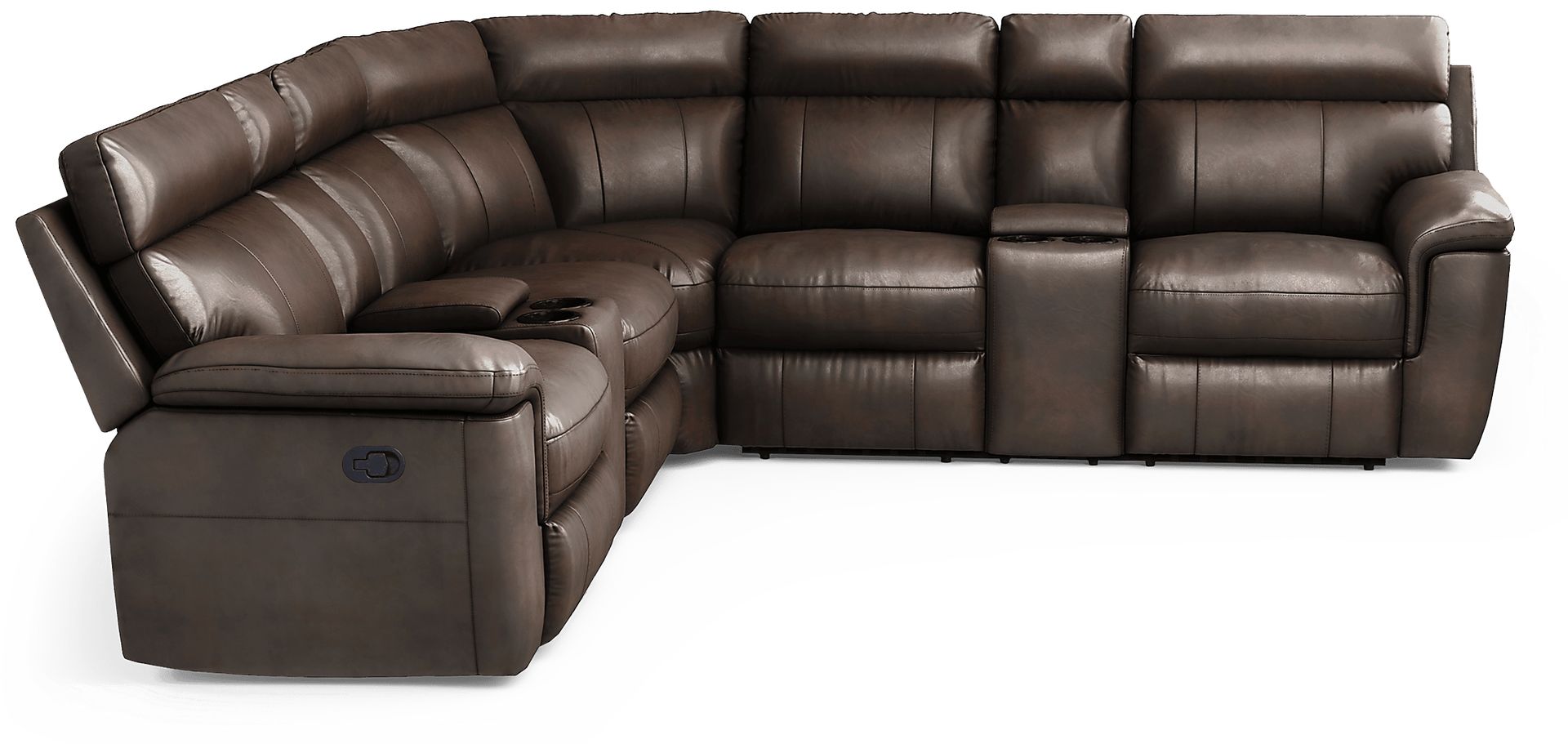 Trafalgar Square Mahogany Leather 7 Pc Reclining Sectional - Image 6