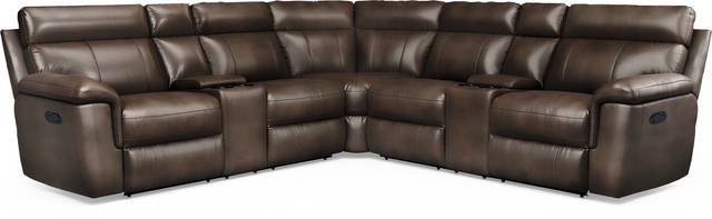 Trafalgar Square Mahogany Leather 7 Pc Reclining Sectional - Thumbnail - Image 1