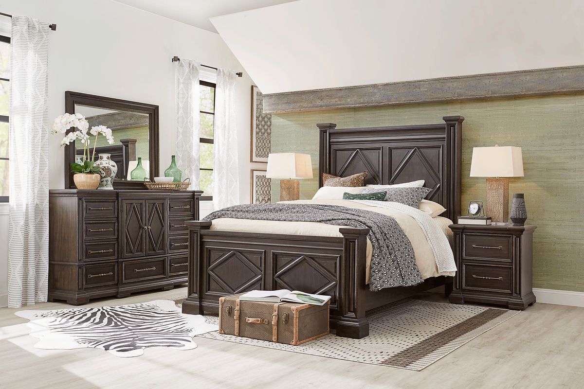 New Haven 7 Pc Merlot Dark Wood Queen Bedroom Set With Dresser, Mirror, 3  Pc Queen Panel Bed, Nightstand