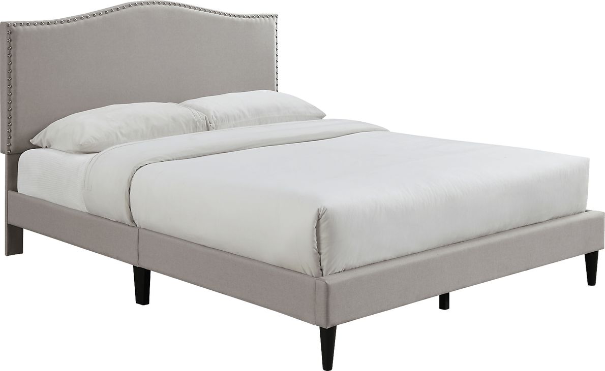 Trapon Beige Colors,Light Wood,White Polyester Fabric Queen Bed - Rooms ...