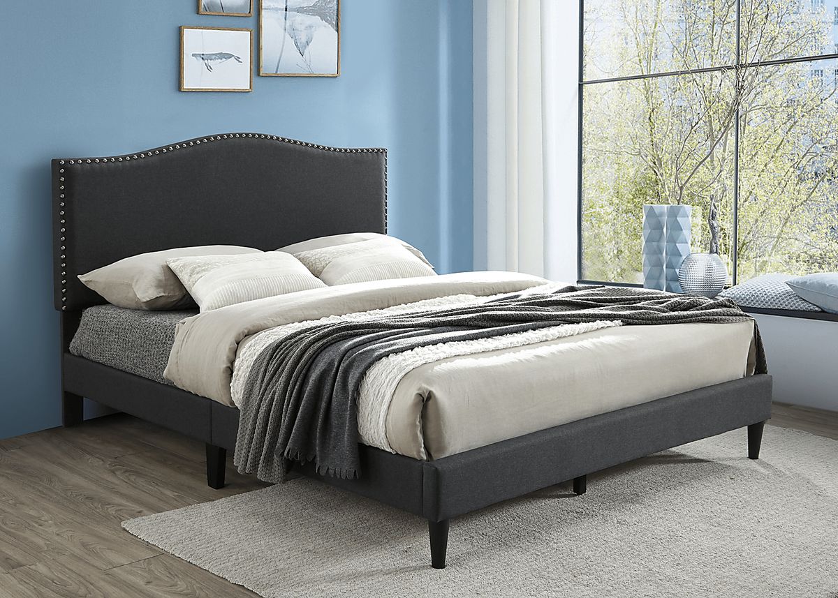 Trapon Charcoal Gray Black,Gray Polyester Fabric Queen Bed | Rooms to Go