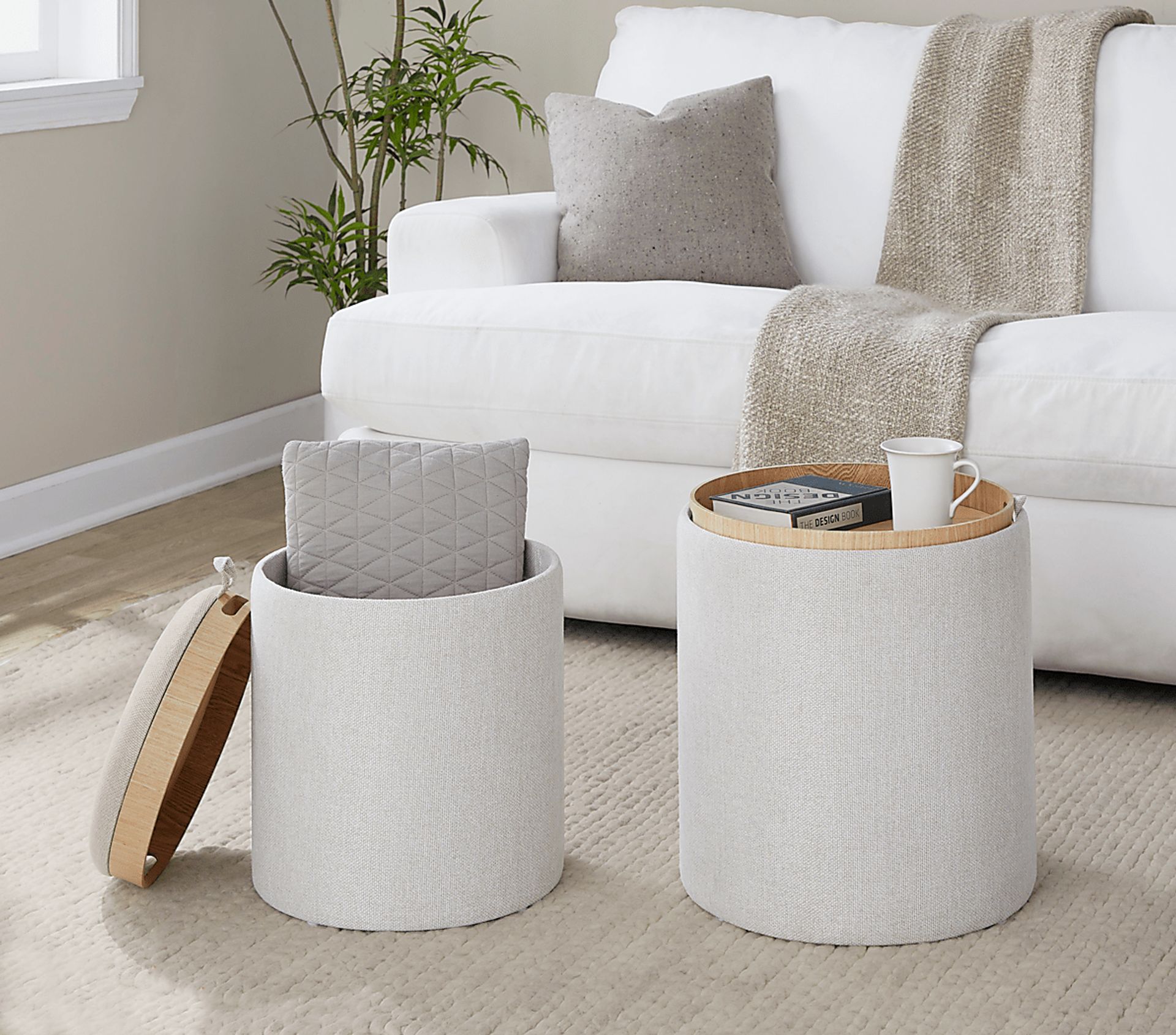 Traymore White Ottoman, Set of 2 - Image 2