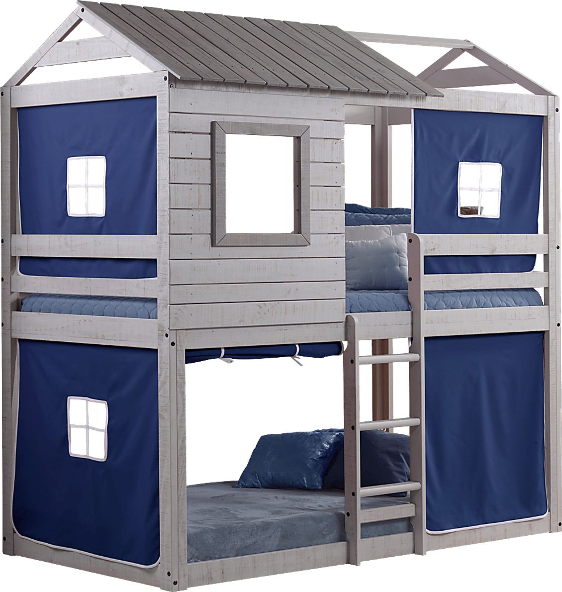 Treeline Cabin Gray Twin/Twin Jr. Loft Bed with Blue Tent
