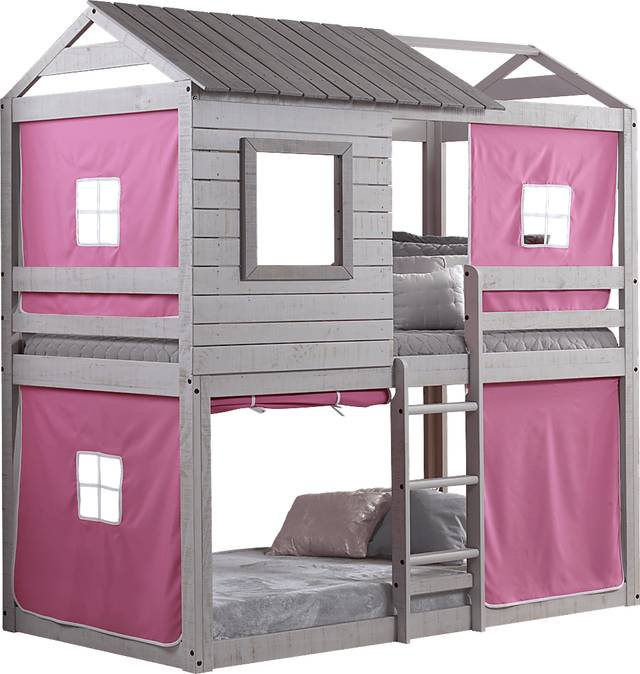 Treeline Cabin Gray Twin/Twin Jr. Loft Bed with Pink Tent - Thumbnail - Image 2