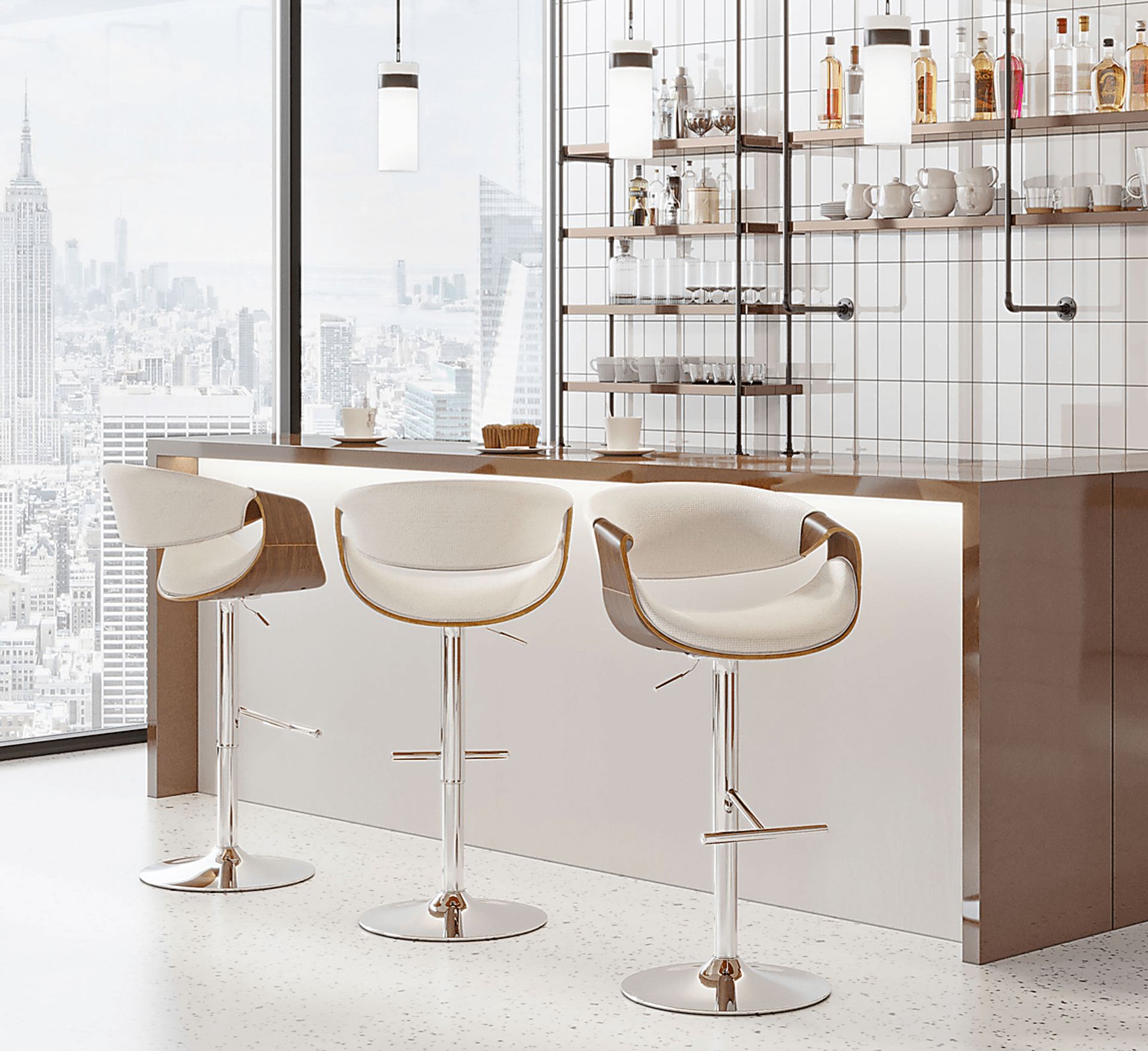 Trefore Cream Adjustable Swivel Barstool, Set of 3 - Image 2