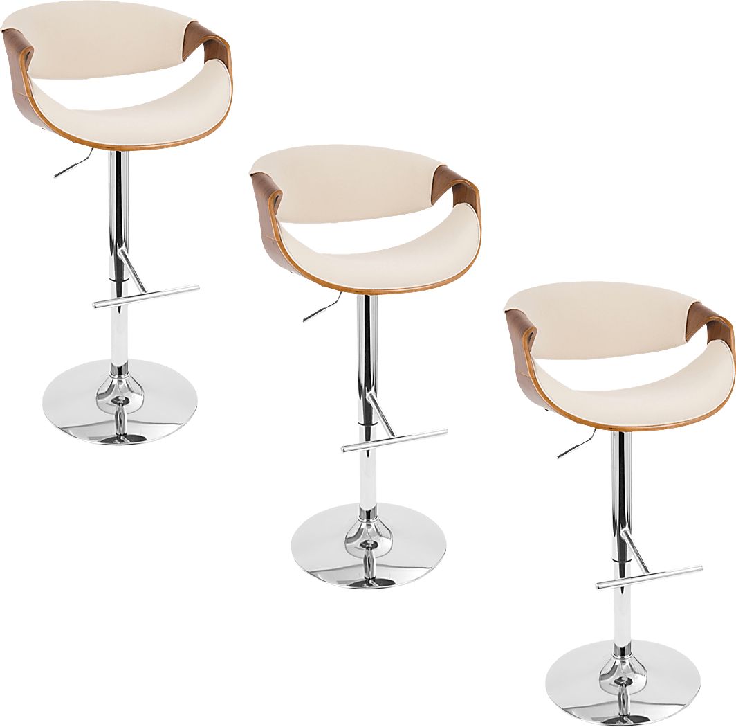 Trefore Cream Adjustable Swivel Barstool, Set of 3