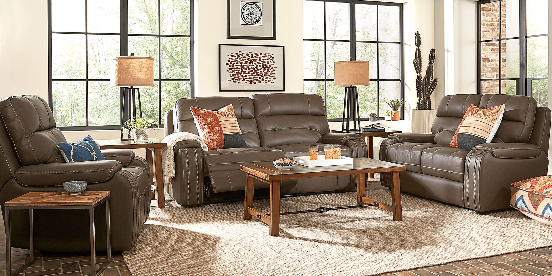 Tremezzo Brown Leather 2 Pc Living Room with Reclining Sofa - Image 1