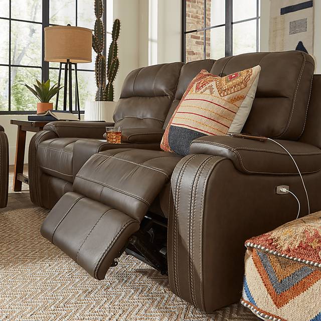Tremezzo Brown Leather Power Reclining Console Loveseat - Thumbnail - Image 3