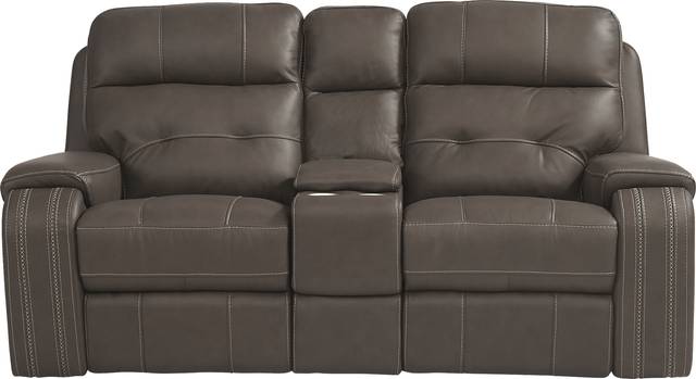 Tremezzo Brown Leather Power Reclining Console Loveseat - Thumbnail - Image 1
