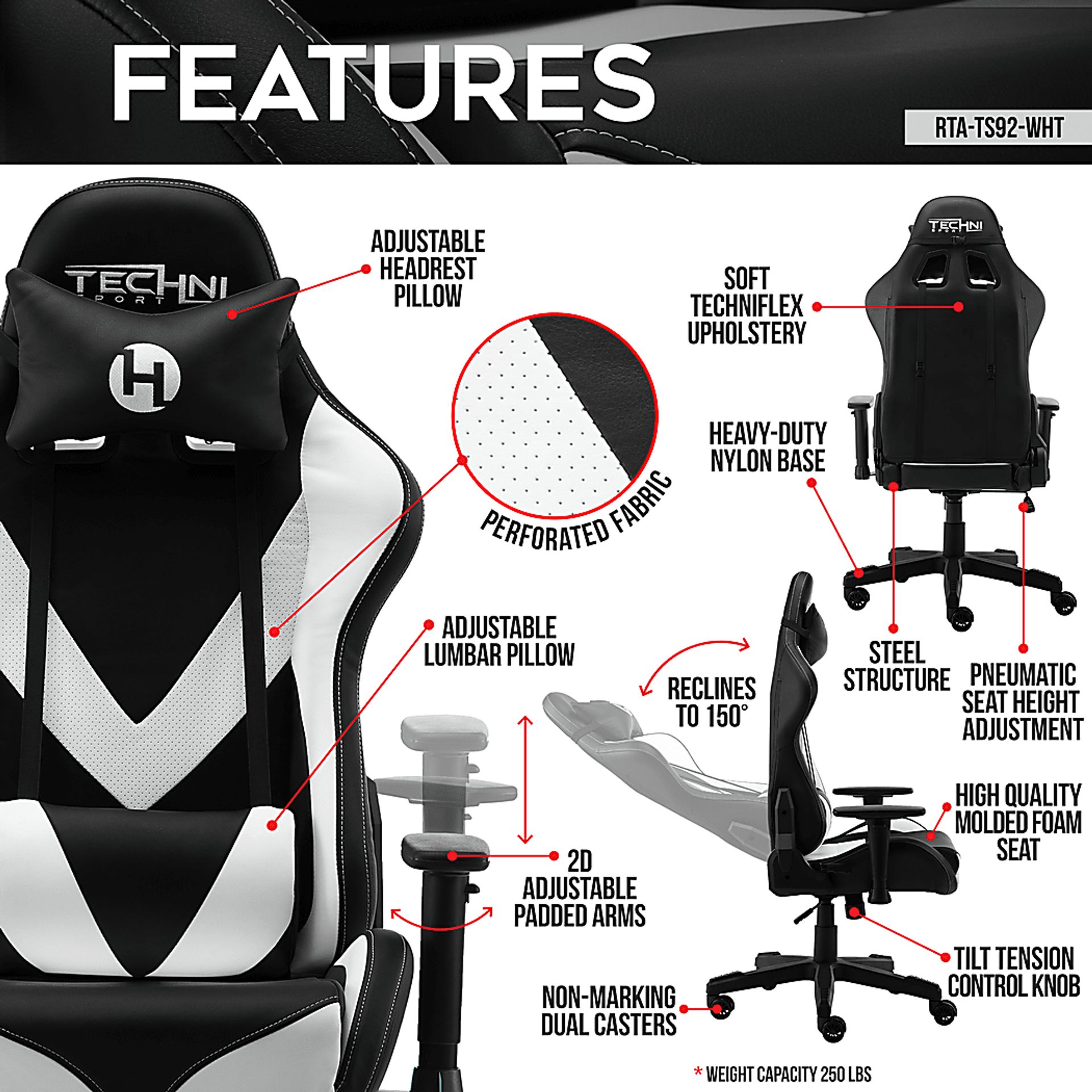 Trendiac White/Black PC Gaming Chair - Image 3