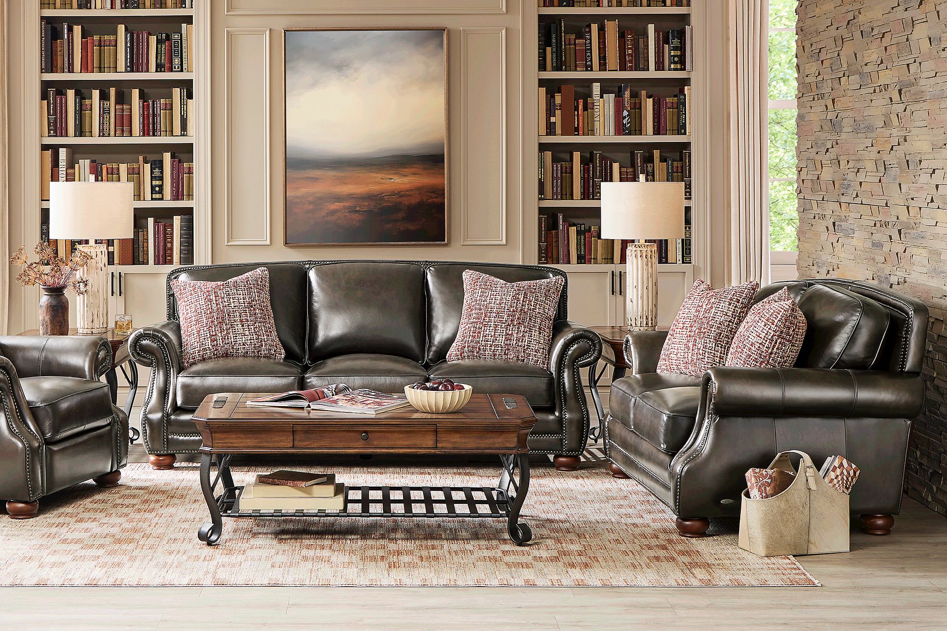 Trevaro Gray Leather 7 Pc Living Room - Image 1