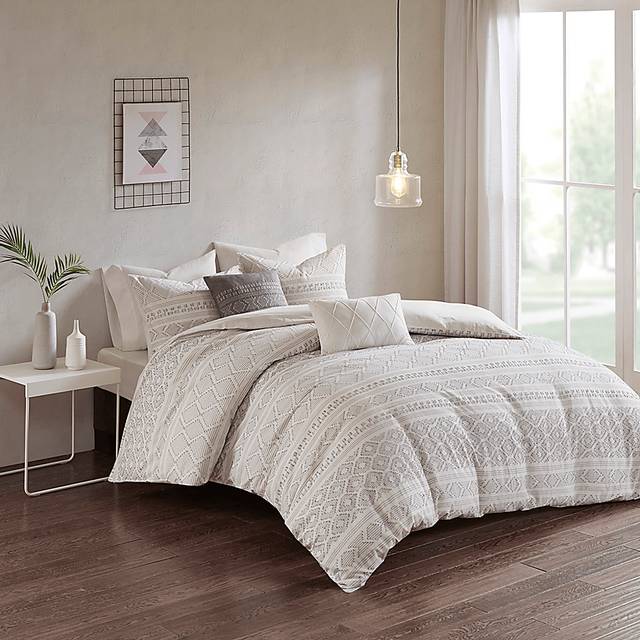 Treves White Gray 5 Pc Full/Queen Duvet Set - Thumbnail - Image 1