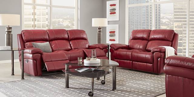Trevino Burgundy Leather 2 Pc Living Room with Reclining Sofa - Thumbnail - Image 1