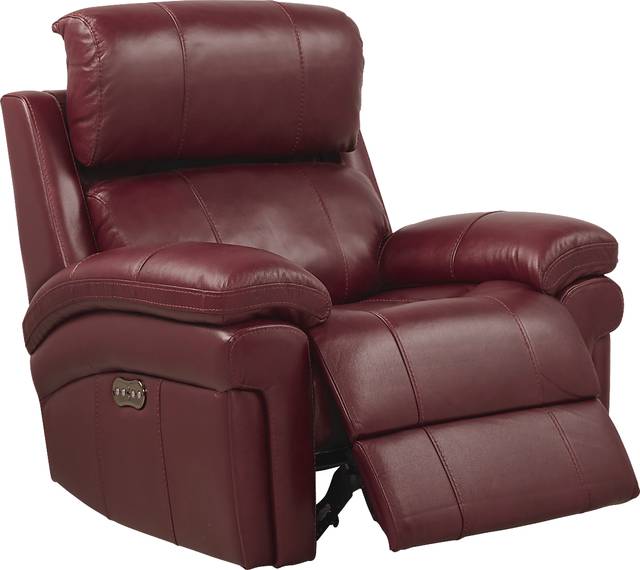 Trevino Burgundy Leather Dual Power Recliner - Thumbnail - Image 2