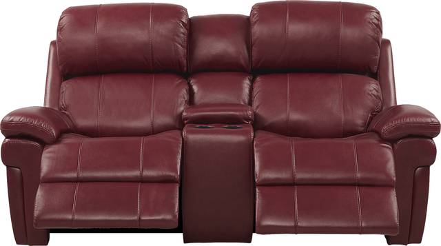Trevino Burgundy Leather Dual Power Reclining Console Loveseat - Thumbnail - Image 2
