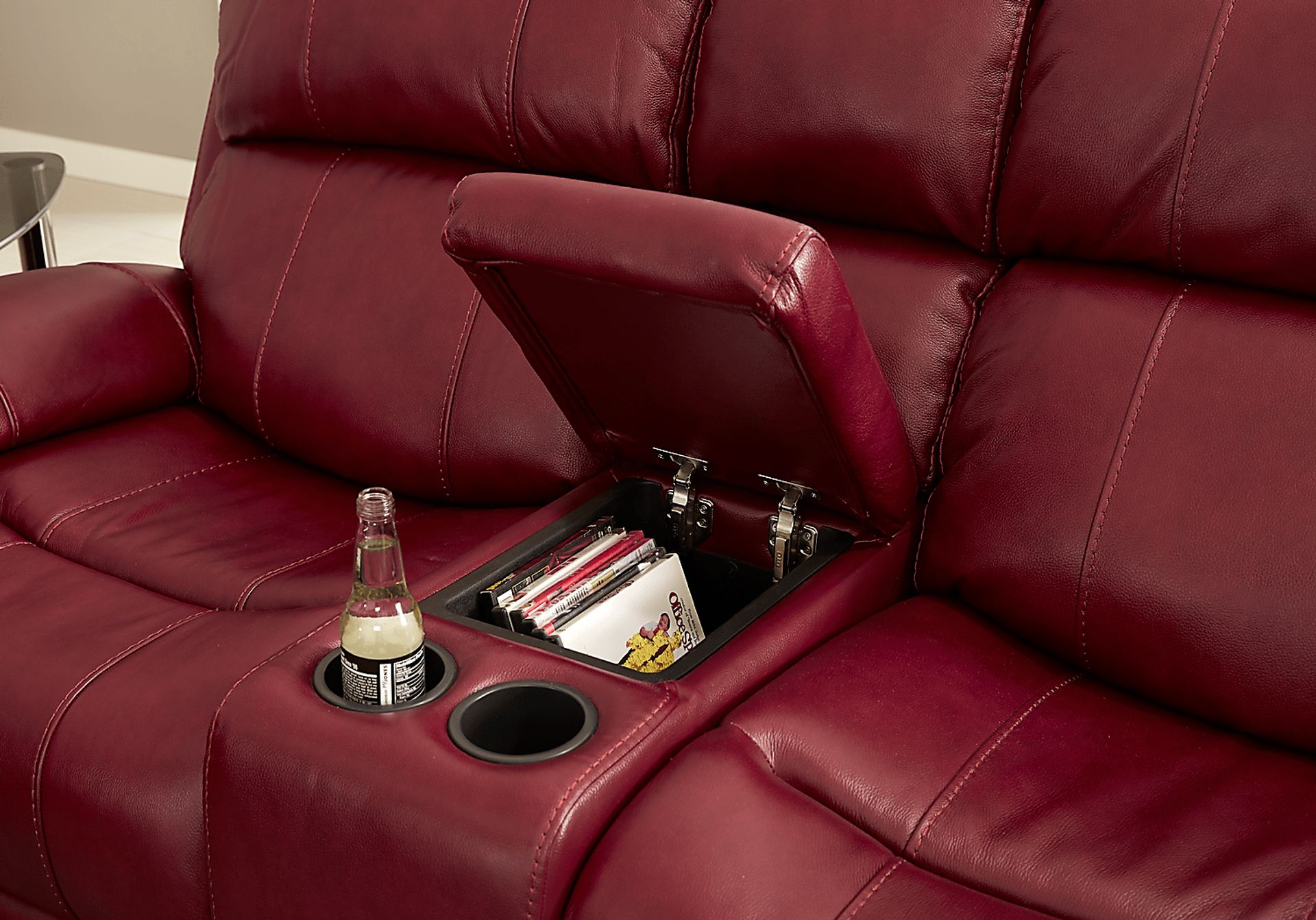 Trevino Burgundy Leather Dual Power Reclining Console Loveseat - Image 3