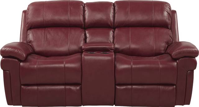 Trevino Burgundy Leather Dual Power Reclining Console Loveseat - Thumbnail - Image 1