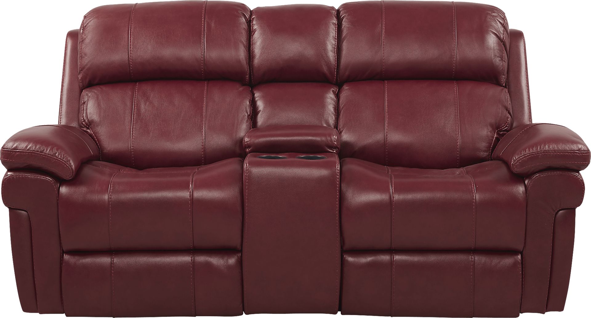 Trevino Burgundy Leather Dual Power Reclining Console Loveseat - Image 1