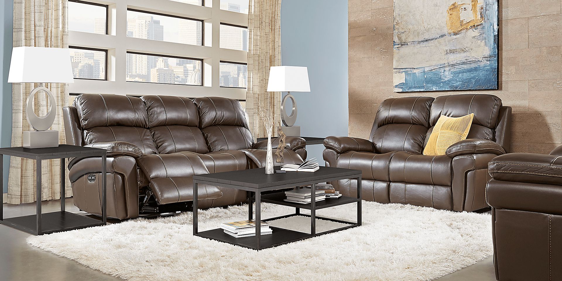 Trevino Chocolate Leather 5 Pc Living Room with Reclining Sofa - Image 1