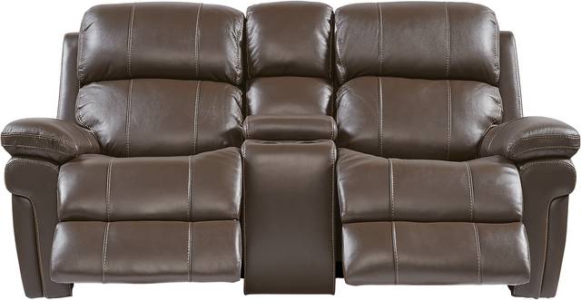 Trevino Chocolate Leather Dual Power Reclining Console Loveseat - Thumbnail - Image 1