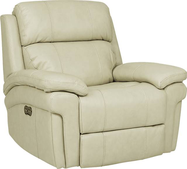 Trevino Cream Leather Dual Power Recliner - Thumbnail - Image 1