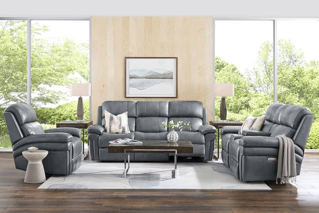 Trevino Lane Blue Leather 2 Pc Reclining Living Room - Thumbnail - Image 1