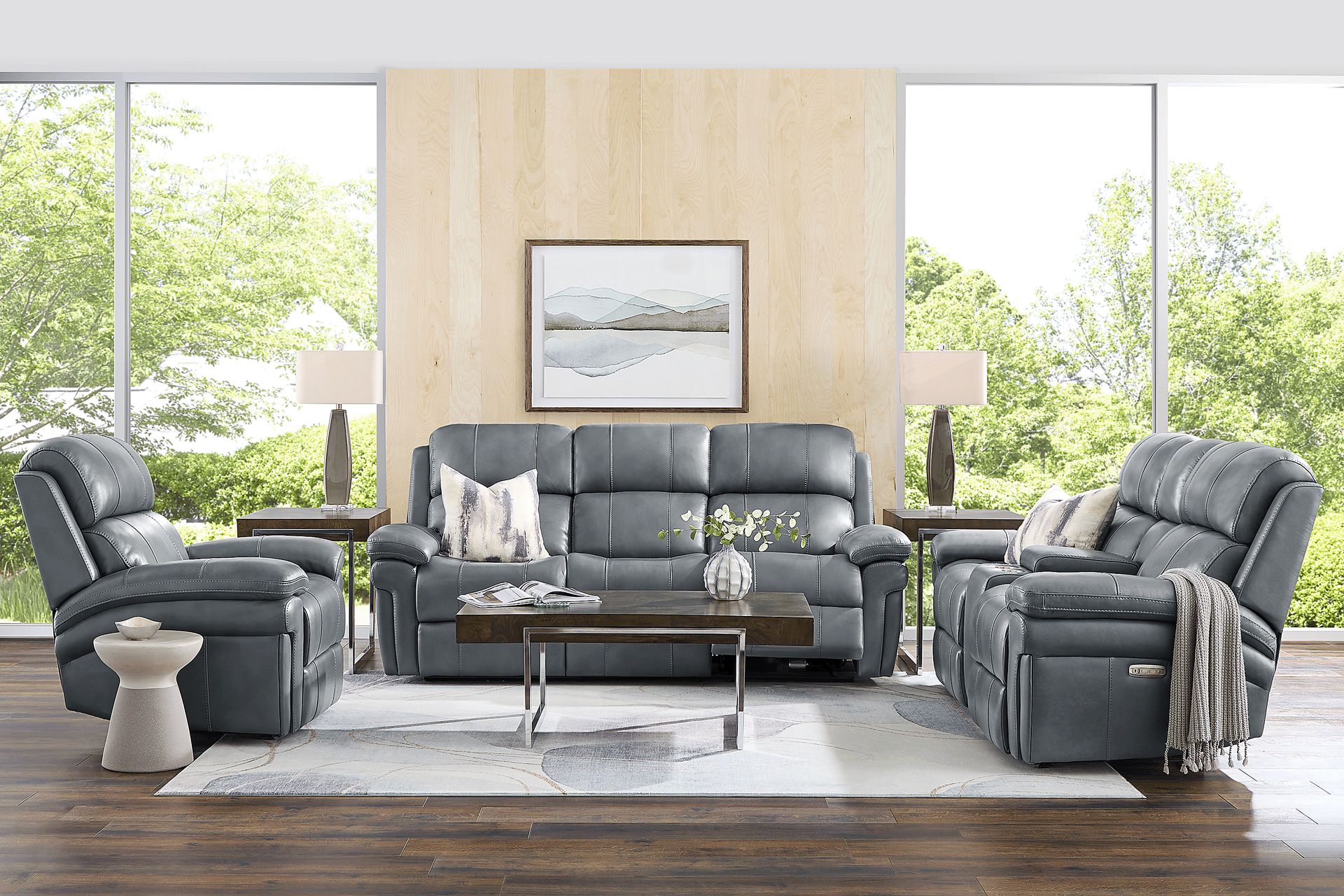 Trevino Lane Blue Leather 2 Pc Reclining Living Room - Image 1