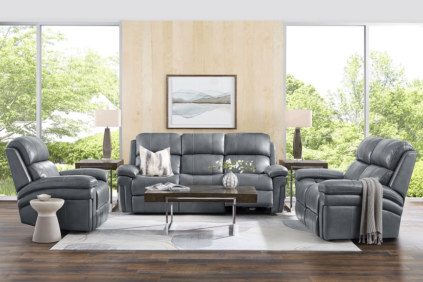 Trevino Lane Blue Leather 2 Pc Living Room with Reclining Sofa