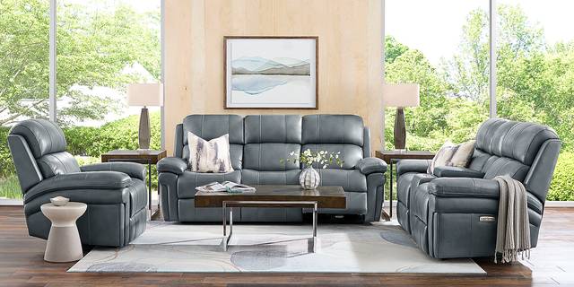Trevino Lane Blue Leather Reclining Sofa - Thumbnail - Image 2