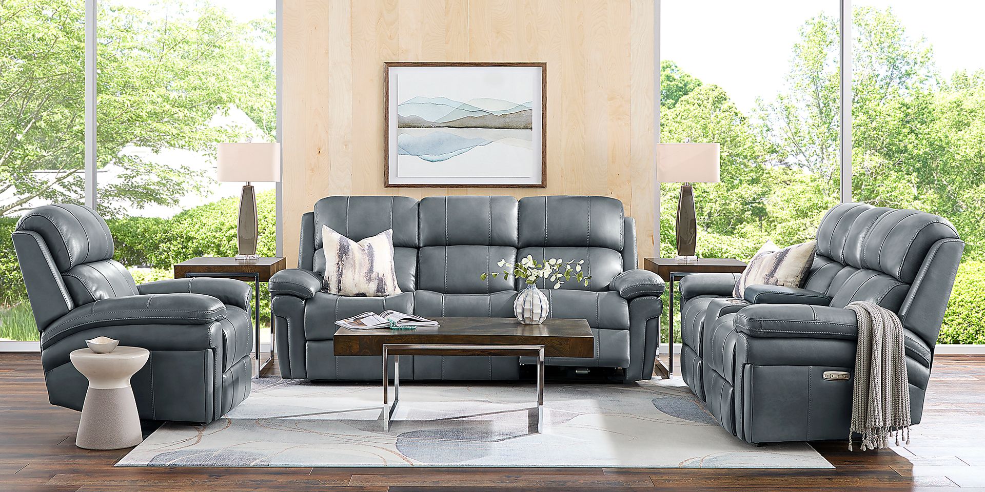 Trevino Lane Blue Leather Reclining Sofa - Image 2