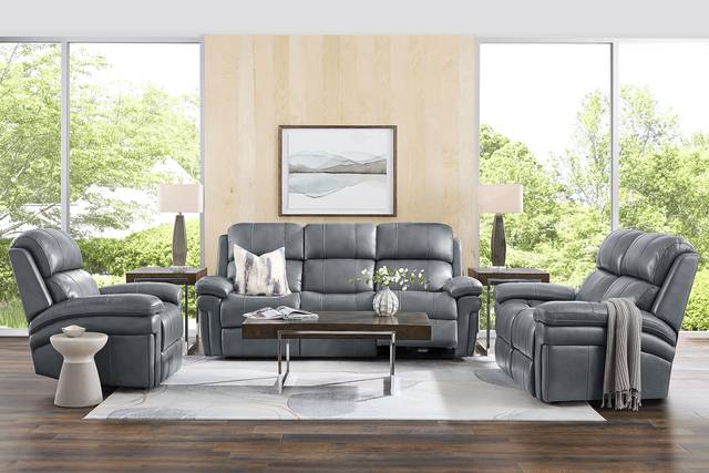 Trevino Lane Blue Leather 6 Pc Reclining Living Room - Thumbnail - Image 1