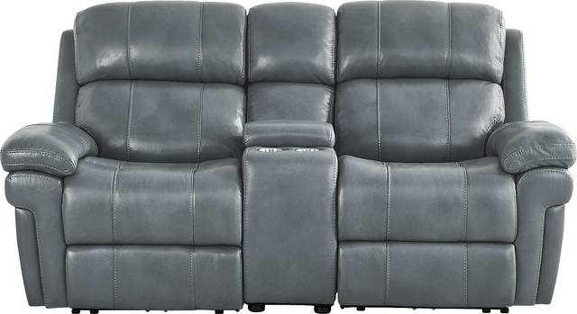 Trevino Lane Blue Leather Dual Power Reclining Console Loveseat - Thumbnail - Image 3
