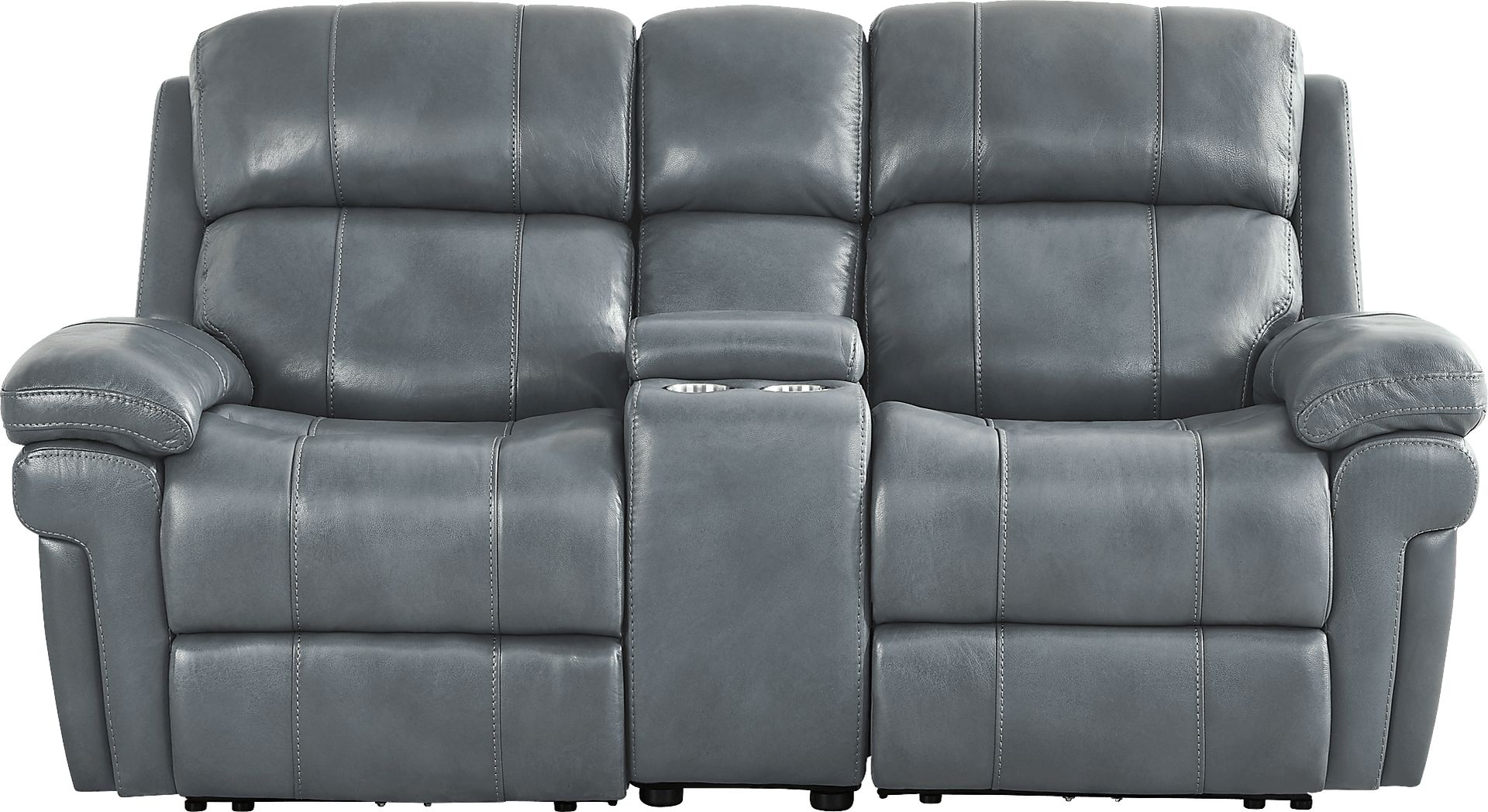 Trevino Lane Blue Leather Dual Power Reclining Console Loveseat - Image 3