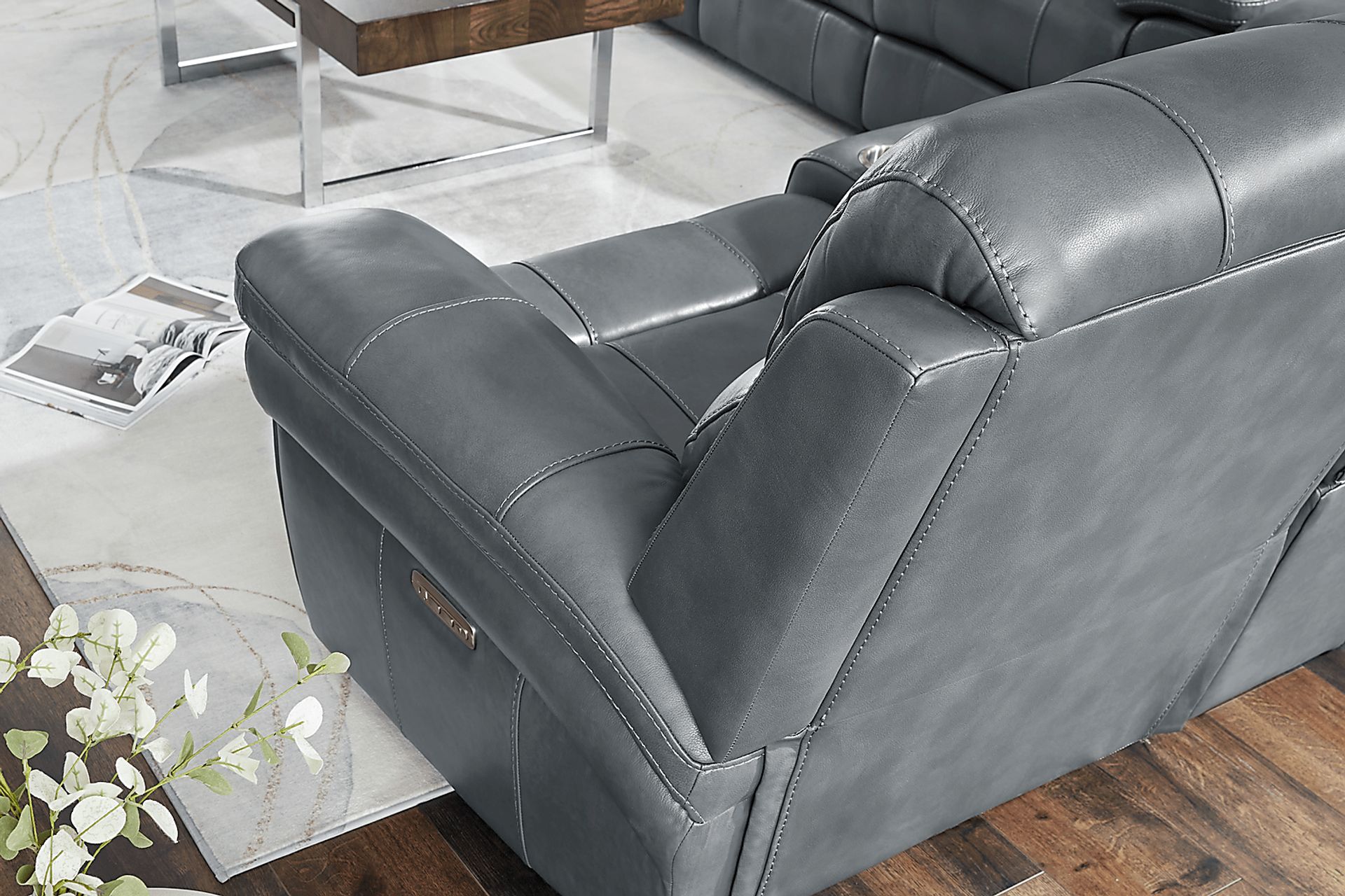 Trevino Lane Blue Leather 2 Pc Reclining Living Room - Image 5
