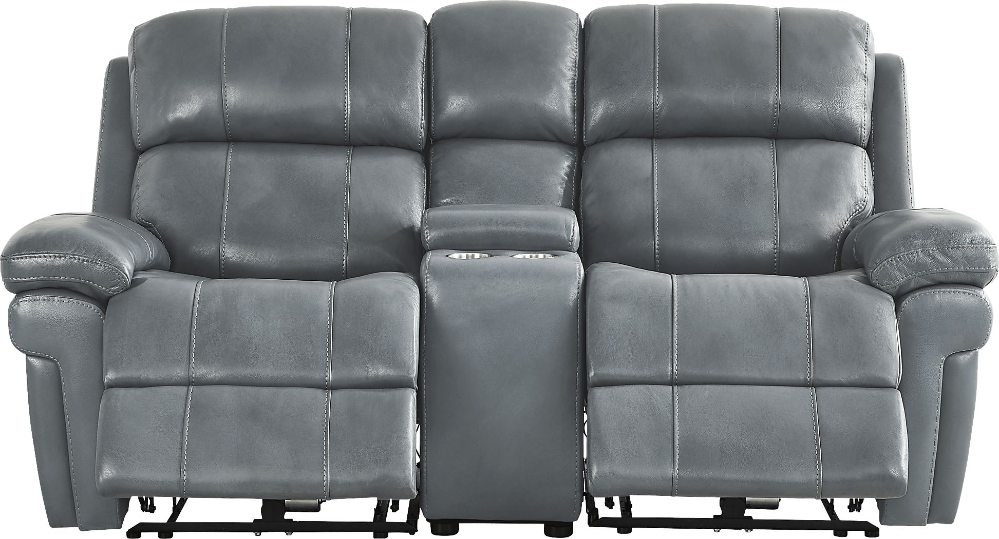 Trevino Lane Blue Leather Dual Power Reclining Console Loveseat