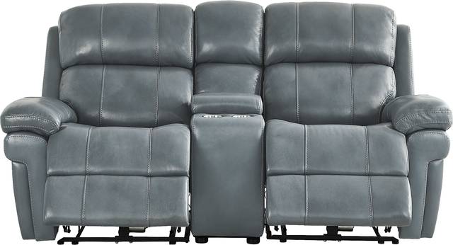 Trevino Lane Blue Leather Dual Power Reclining Console Loveseat - Thumbnail - Image 1