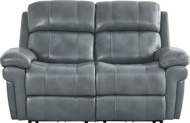 Trevino Lane Blue Leather Dual Power Reclining Loveseat - Thumbnail - Image 2