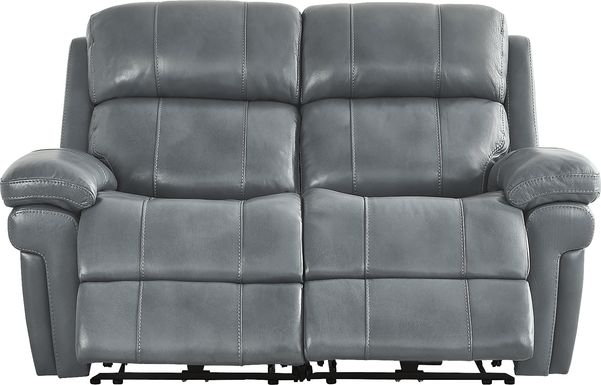 Trevino Lane Blue Leather Dual Power Reclining Loveseat