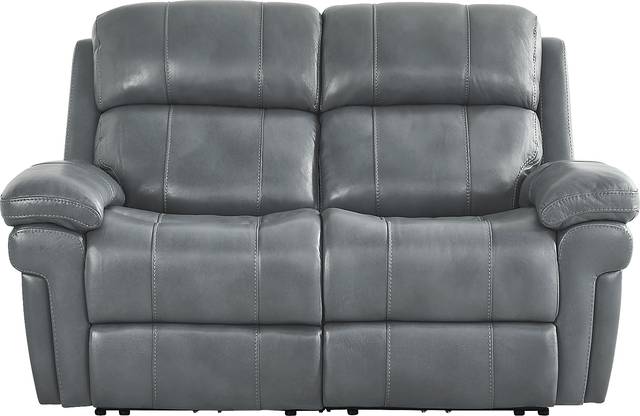 Trevino Lane Blue Leather Dual Power Reclining Loveseat - Thumbnail - Image 1