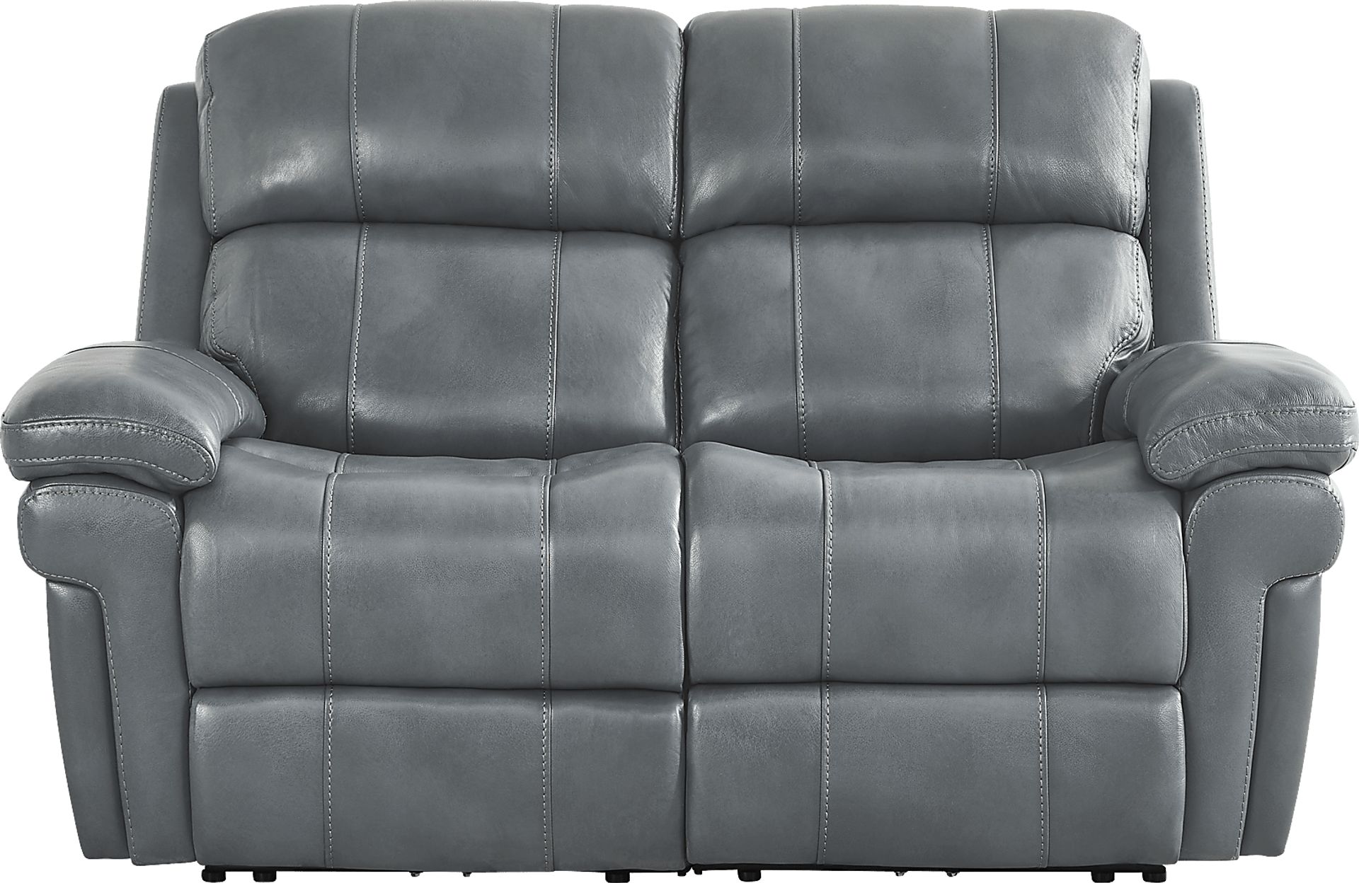 Trevino Lane Blue Leather Dual Power Reclining Loveseat - Image 1