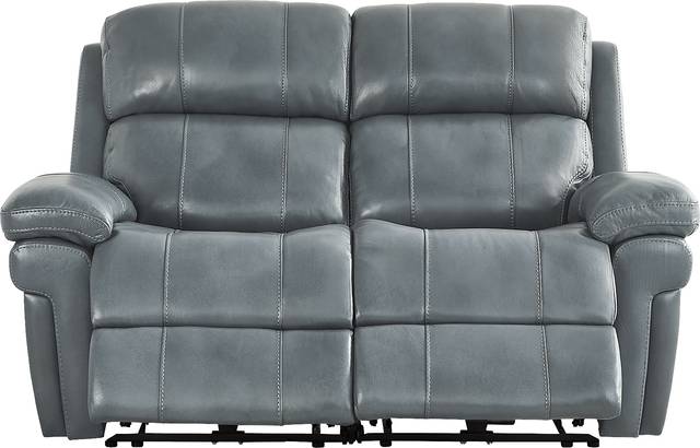 Trevino Lane Blue Leather Dual Power Reclining Loveseat - Thumbnail - Image 1