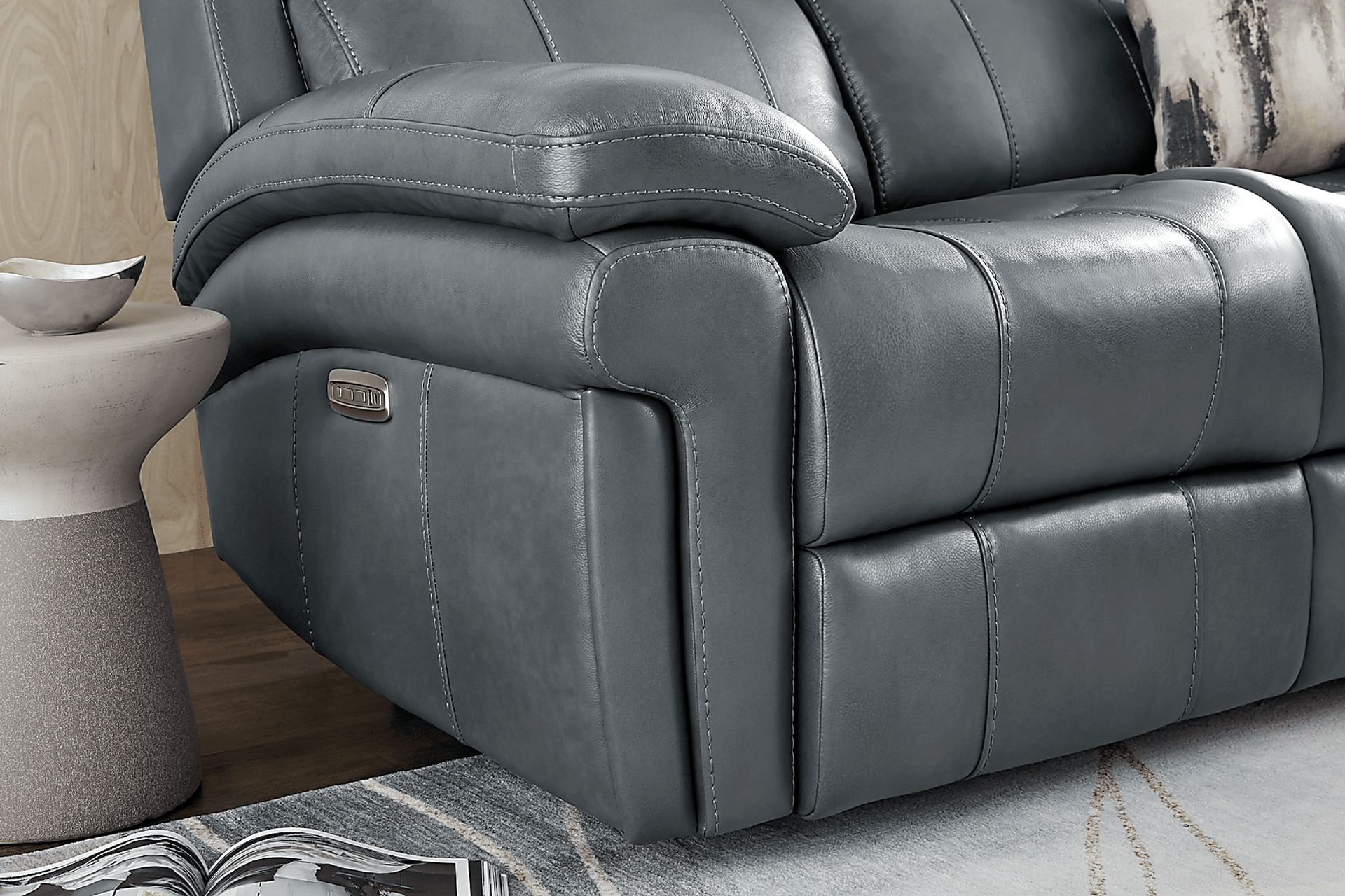 Trevino Lane Blue Leather Dual Power Reclining Sofa - Image 3
