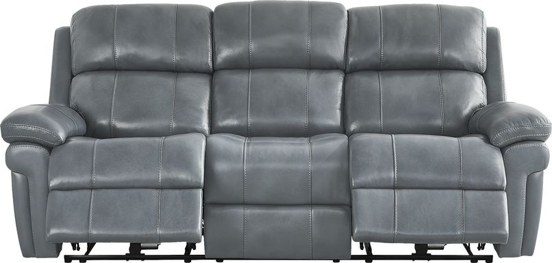 Trevino Lane Blue Leather Dual Power Reclining Sofa