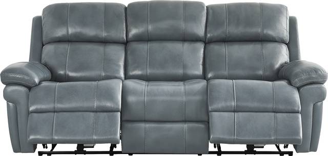 Trevino Lane Blue Leather Dual Power Reclining Sofa - Thumbnail - Image 1