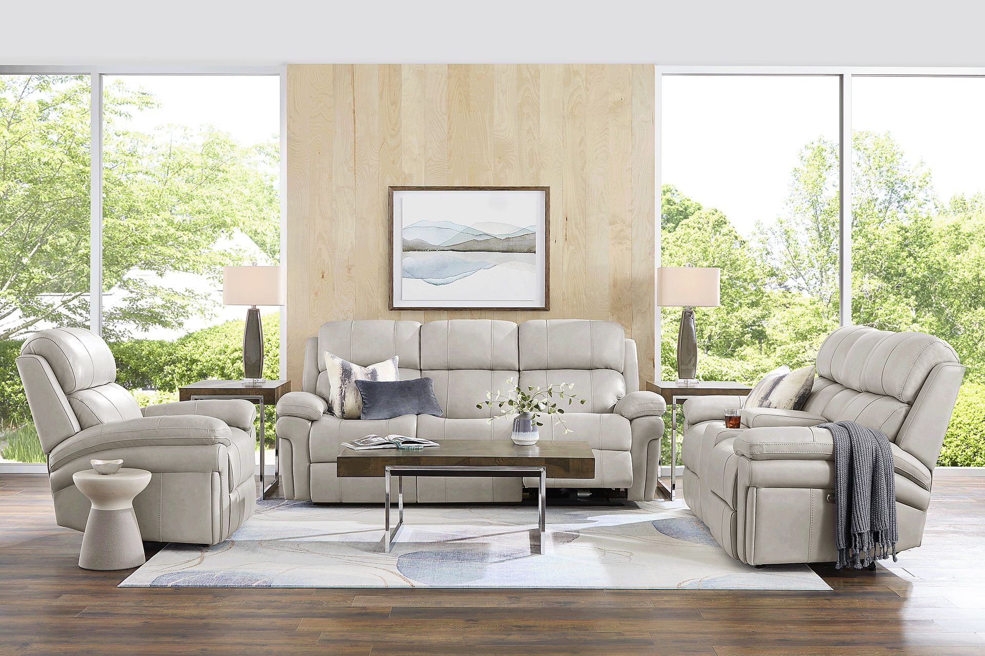 Trevino Lane Gray Leather 7 Pc Dual Power Reclining Living Room with Reclining Sofa - Image 1